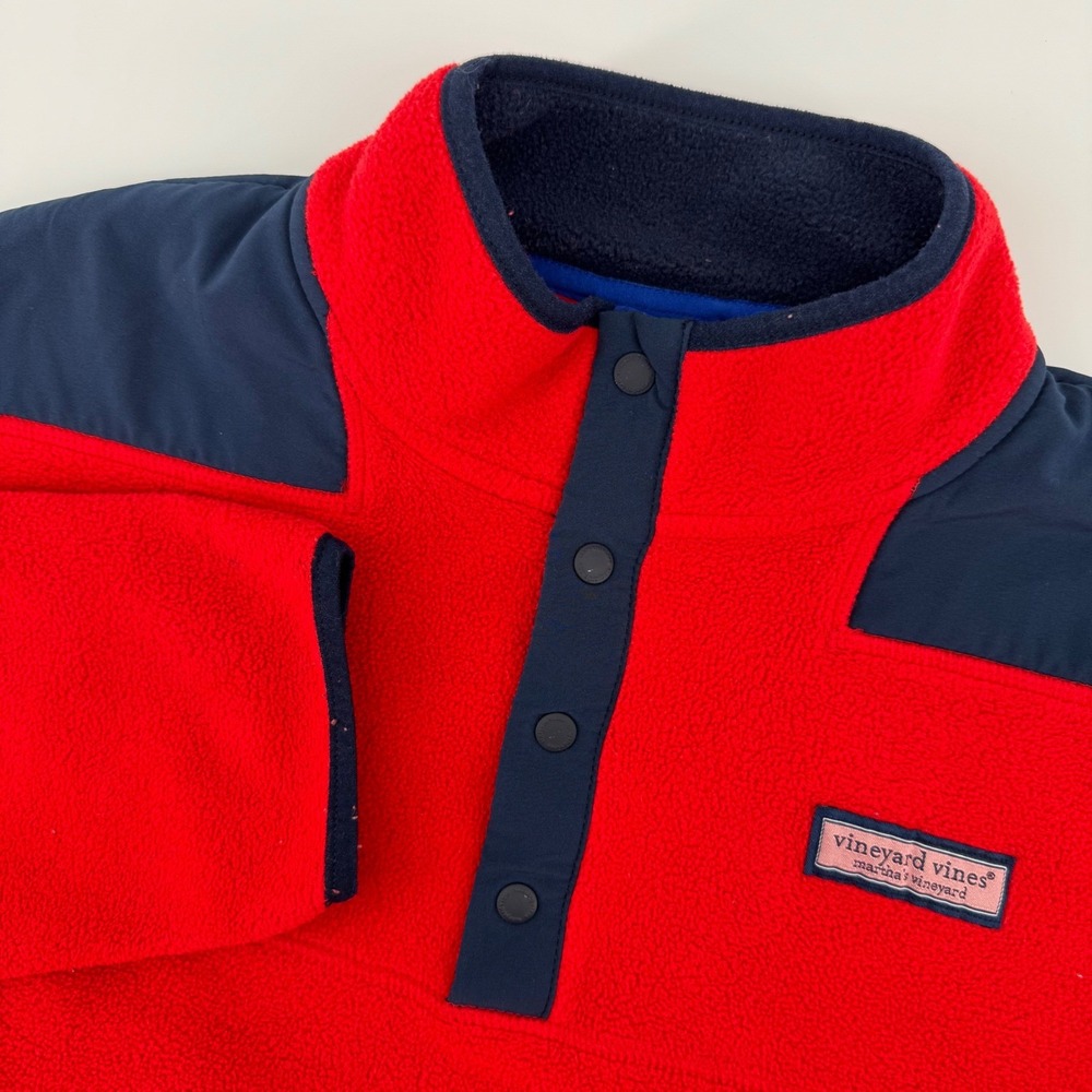 Vineyard Vines Shep Shirt Men Medium Red Navy Fleece Quarter Snap Pullover